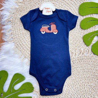 Conj body Lambreta Marinho e Short Listrado Marrom
